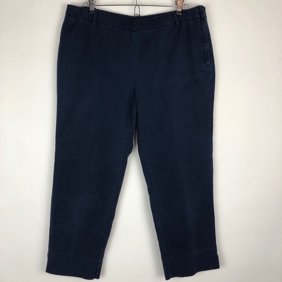 Jones & Co. High Waisted Cotton Navy Blue Cropped Stretch Pants - Picture 1 of 7